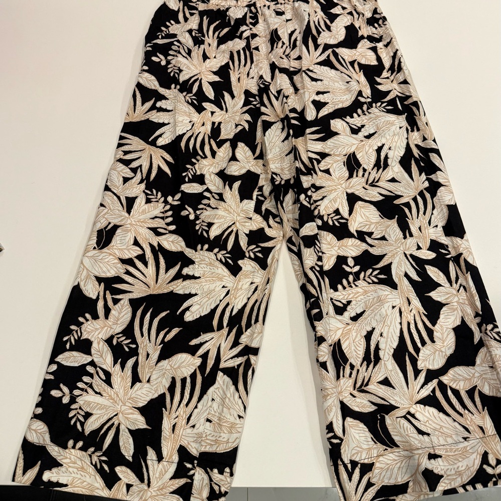 Floral Wide-Leg Linen Pants